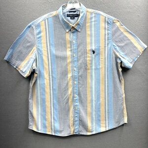 US Polo Assn Shirt Men 2XL Vertical Striped Yellow/Blue Short Sleeve Pocket Logo